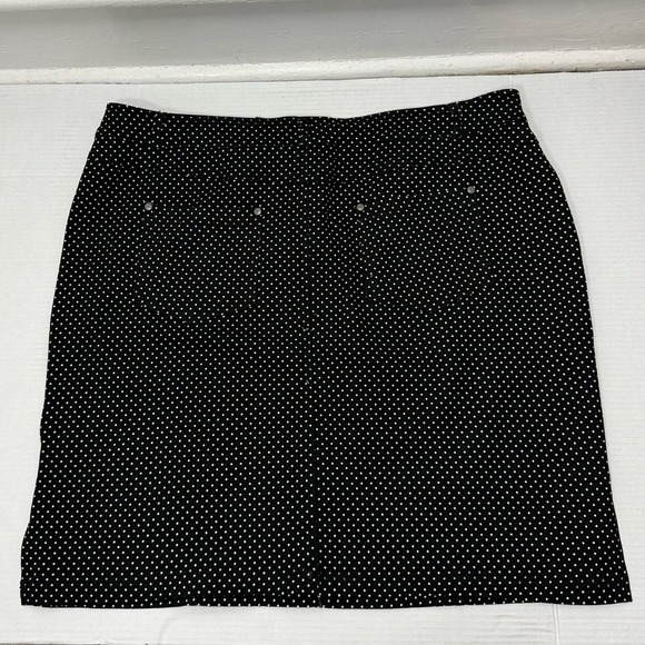 Sabrina Lauren Mini Skirt Black White Polka Dot Stretch Pocket Preppy Classic - Picture 8 of 14